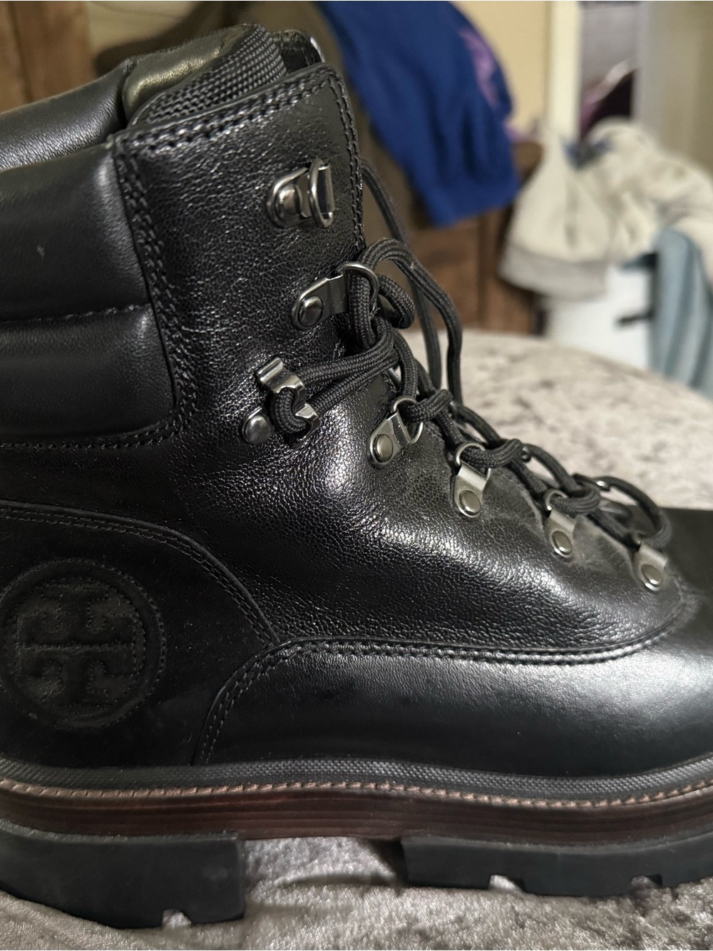 Tory Burch Black Leather Combat Boots - Picture 6 of 6
